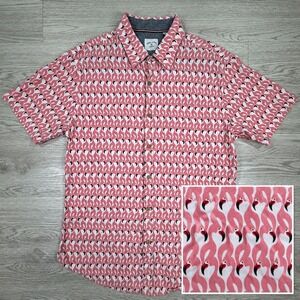 RJC Rebel James & Charli Men's Flamingo Print Shirt Pink Large Short Sleeve